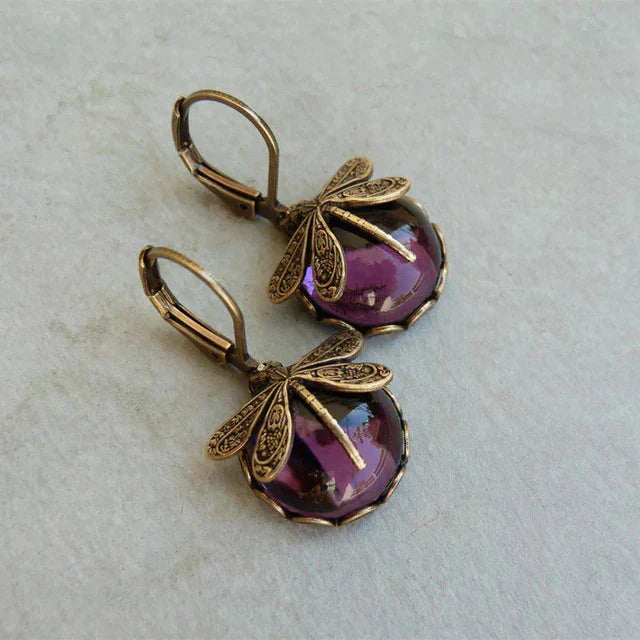 Spherical Dragonfly Earrings in Antique Gold~