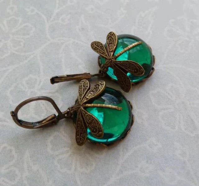 Spherical Dragonfly Earrings in Antique Gold~
