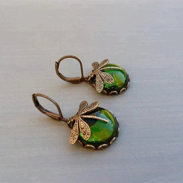 Spherical Dragonfly Earrings in Antique Gold~