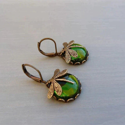 Spherical Dragonfly Earrings in Antique Gold~