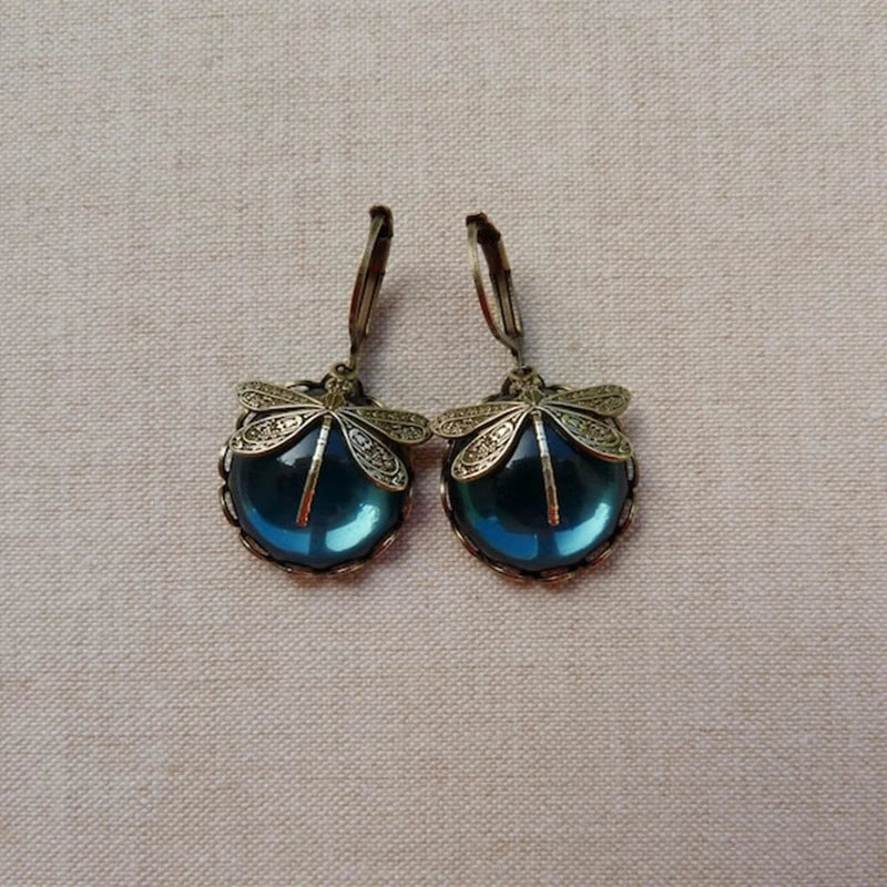 Spherical Dragonfly Earrings in Antique Gold~