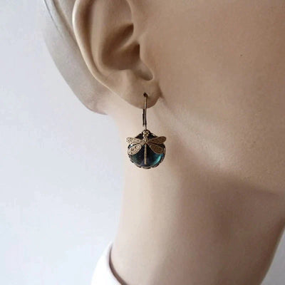 Spherical Dragonfly Earrings in Antique Gold~