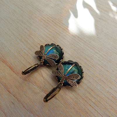 Spherical Dragonfly Earrings in Antique Gold~
