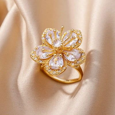Pink Flower Zirconia Ring~