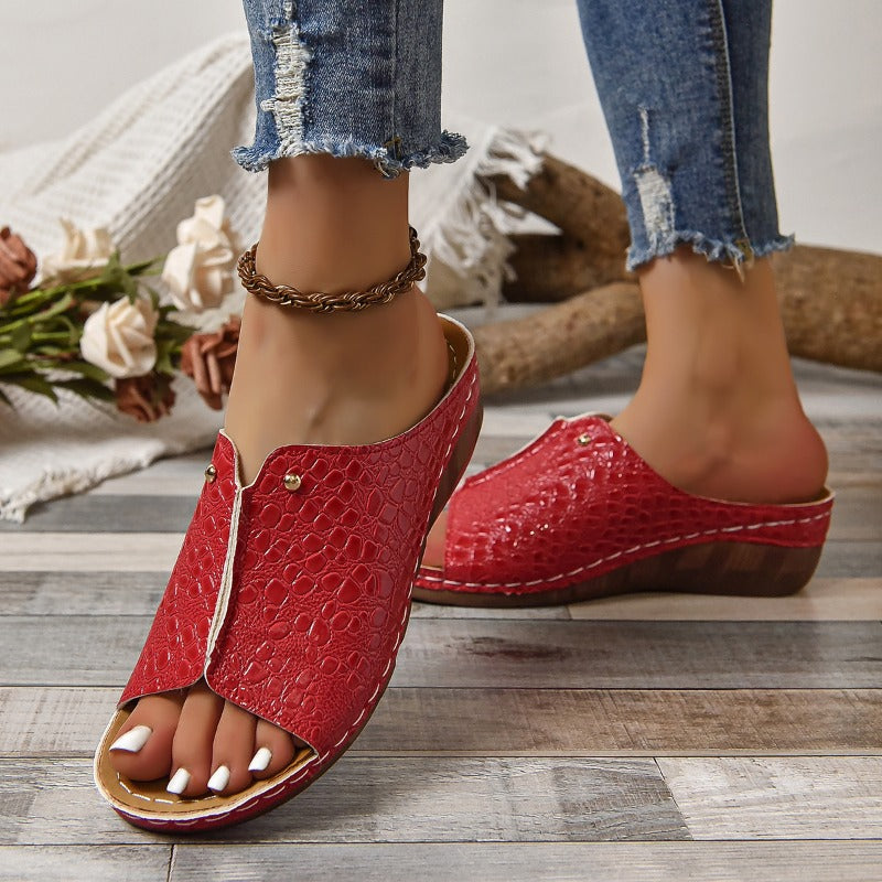 Violet Embossed Metallic Sandals