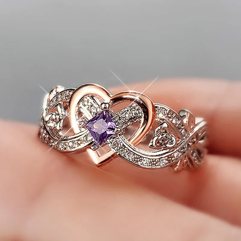 Heart Ring with Romantic Rose Flower~