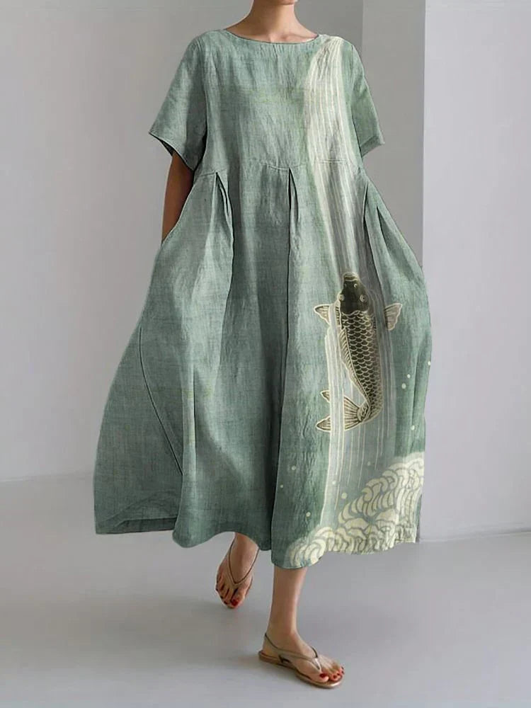 Dress with Light Blue Ocean Print