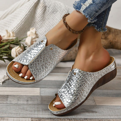 Violet Embossed Metallic Sandals