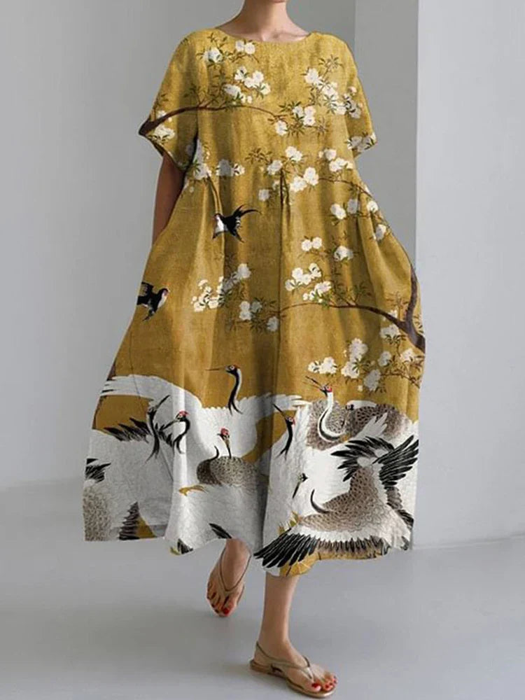 Dress with Yellow Forest Motif