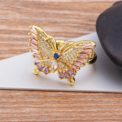 Bohemian Butterfly Crystal Gold Ring~