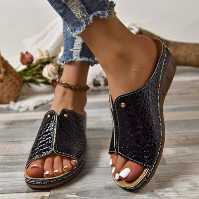 Violet Embossed Metallic Sandals