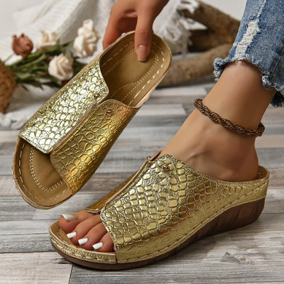 Violet Embossed Metallic Sandals