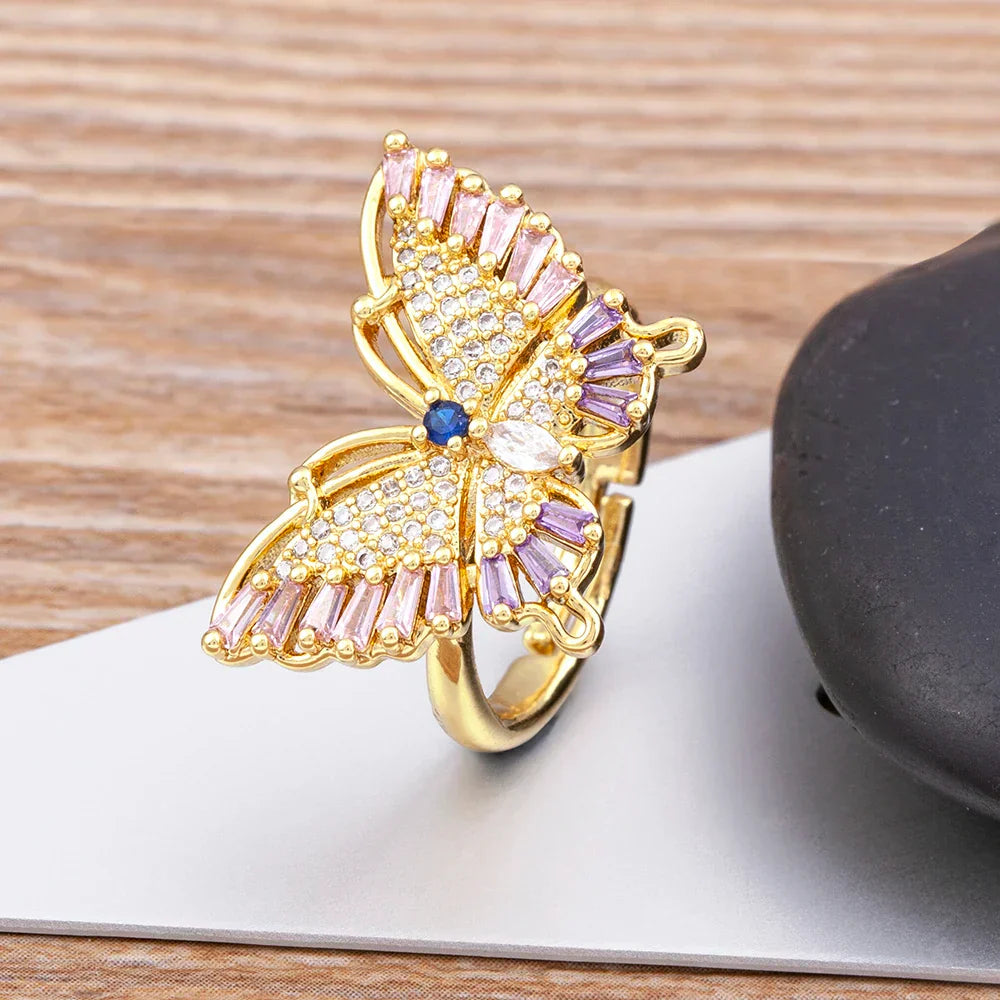 Bohemian Butterfly Crystal Gold Ring~