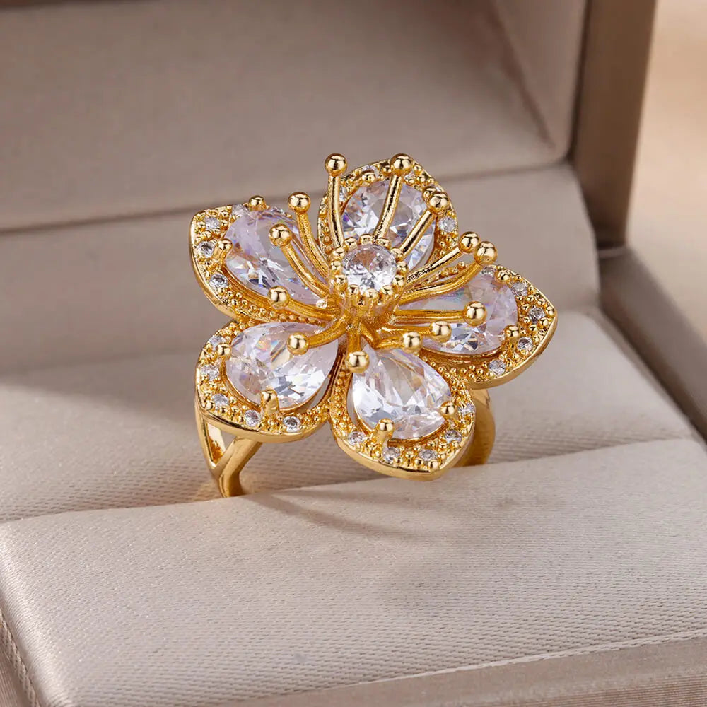 Pink Flower Zirconia Ring~