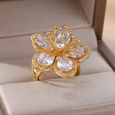 Pink Flower Zirconia Ring~