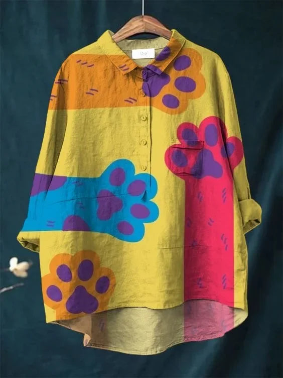 Poppy – Paw Print Button-Up Shirt