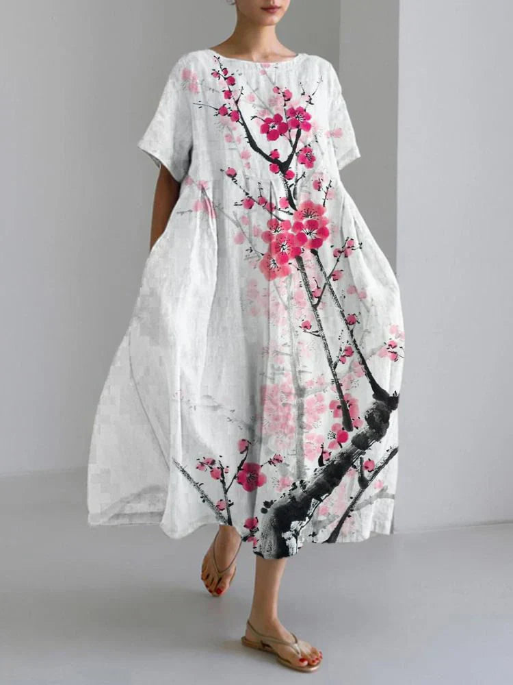 Dress with Pink Floral Accent