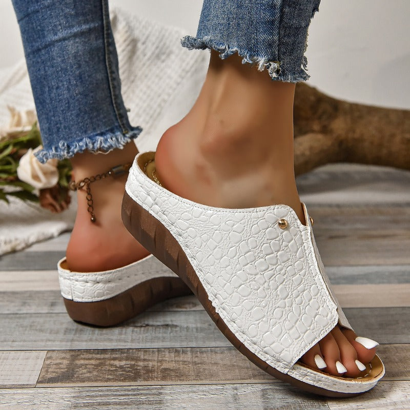 Violet Embossed Metallic Sandals