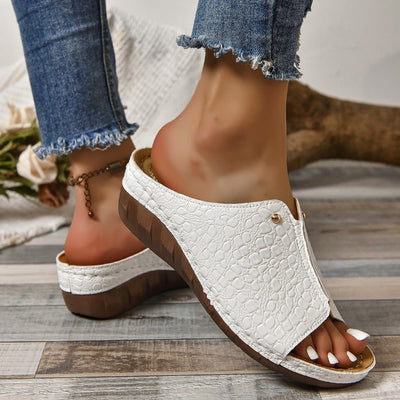 Violet Embossed Metallic Sandals