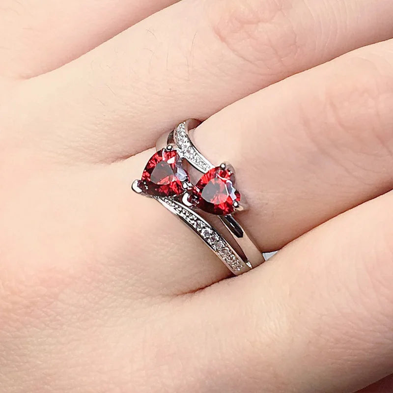Double Hearted Zirconia Ring~