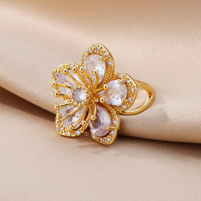 Pink Flower Zirconia Ring~