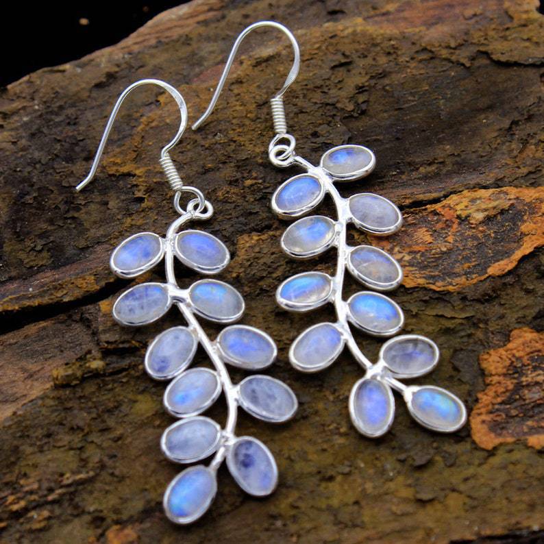 Aurora – Rainbow Moonstone Dangle Earrings