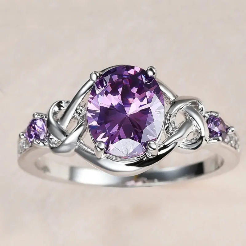 Charming Purple Cubic Zirconia Crystal Ring~