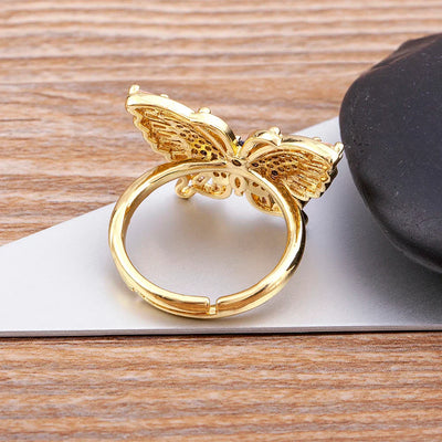 Bohemian Butterfly Crystal Gold Ring~