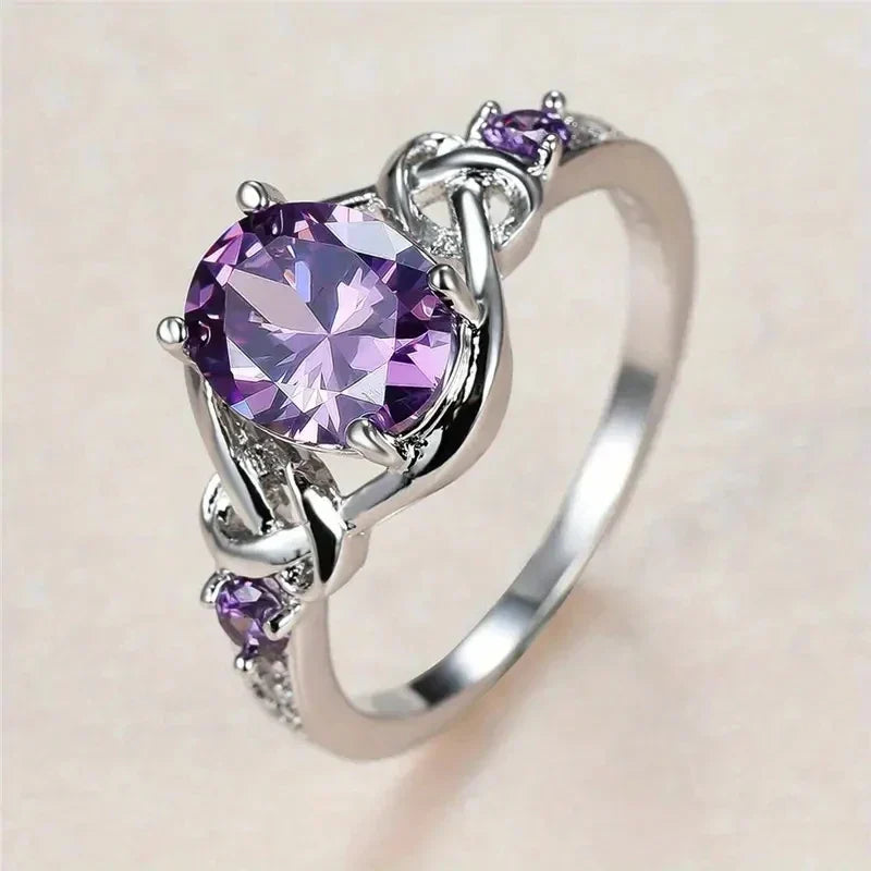 Charming Purple Cubic Zirconia Crystal Ring~