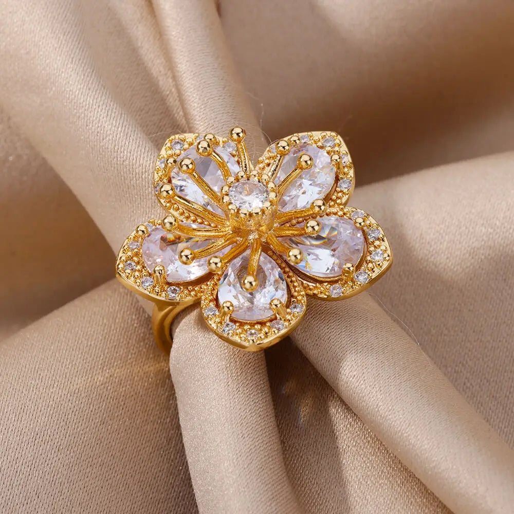 Pink Flower Zirconia Ring~