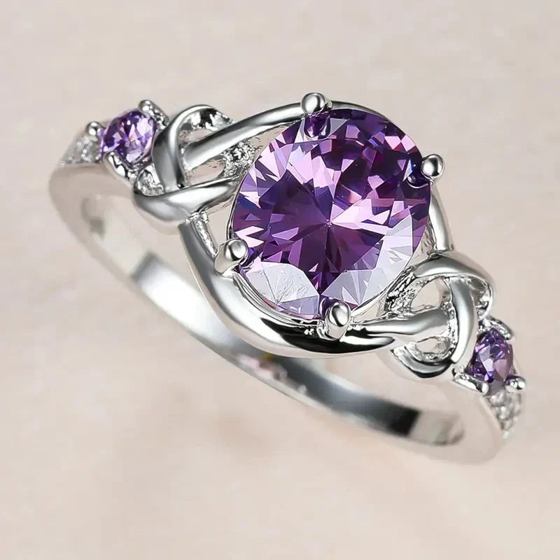 Charming Purple Cubic Zirconia Crystal Ring~
