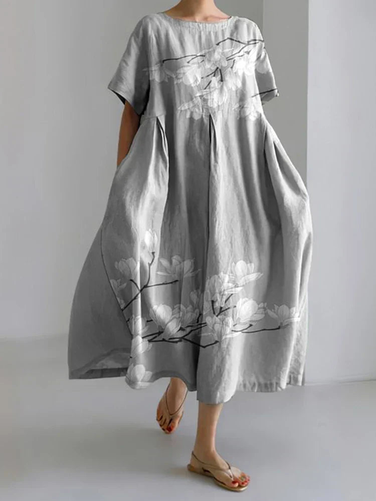 Dress in Gentle Botanical Pattern