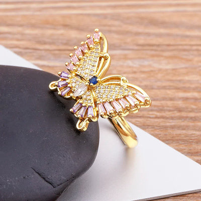 Bohemian Butterfly Crystal Gold Ring~