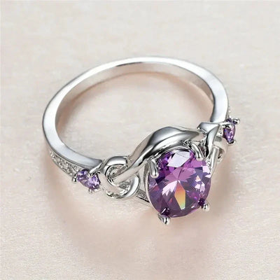 Charming Purple Cubic Zirconia Crystal Ring~