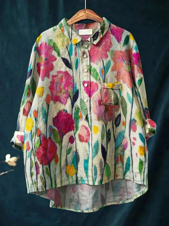 Sophia – Vintage Floral Linen Shirt
