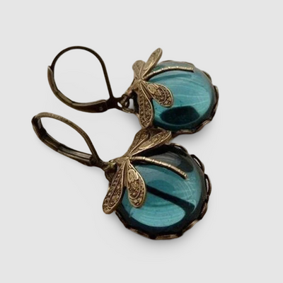 Spherical Dragonfly Earrings in Antique Gold~