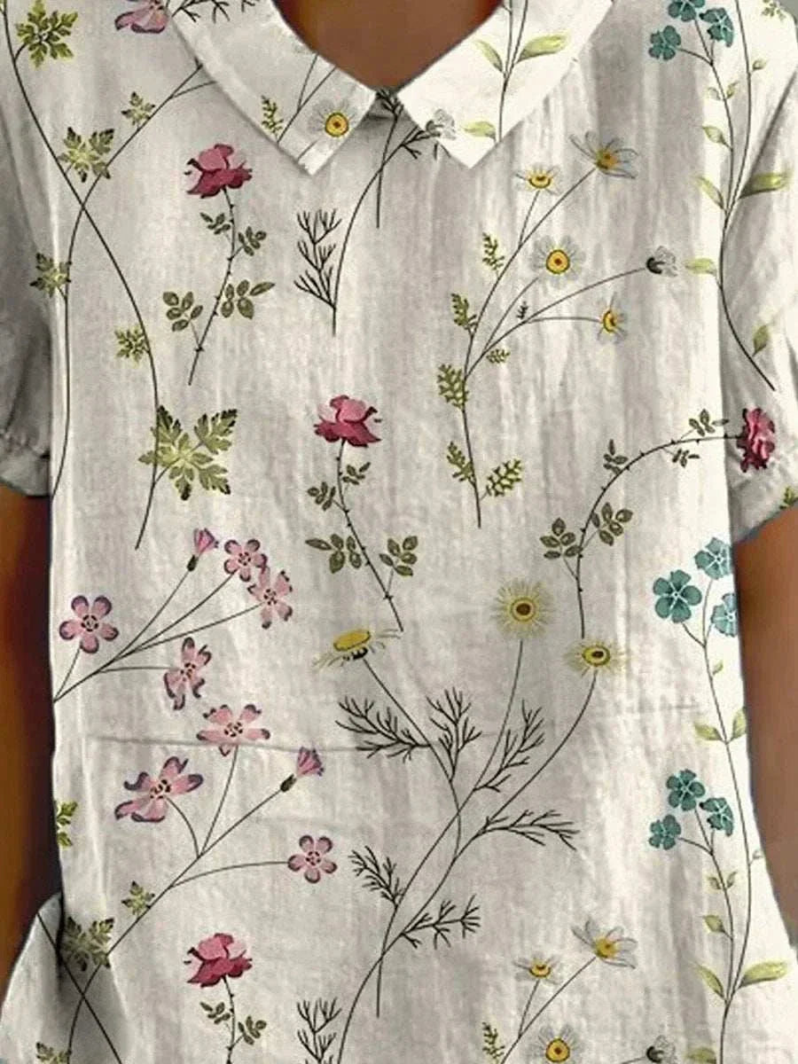 Clara – Retro Floral Linen Shirt
