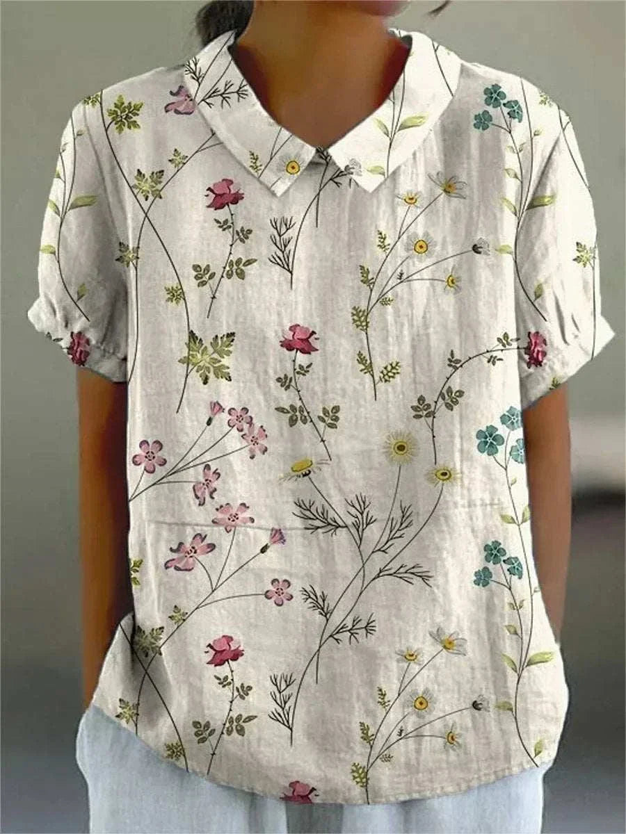 Clara – Retro Floral Linen Shirt