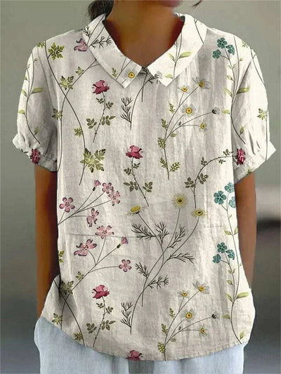 Clara – Retro Floral Linen Shirt
