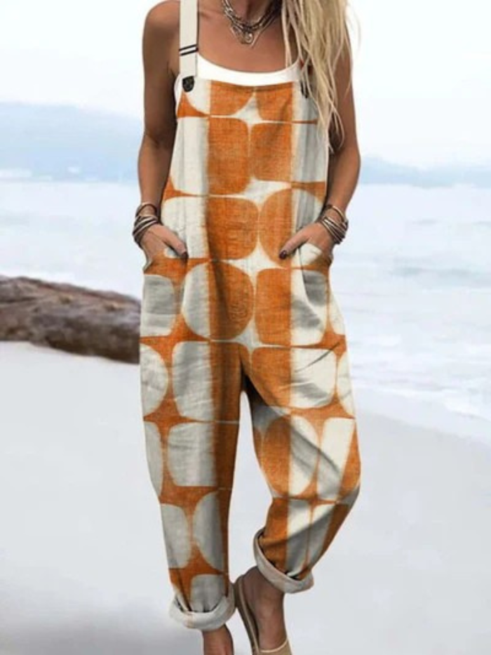 Women's Abstract Geometric Pattern Art Print Casual  Wide Leg Jumpsuit