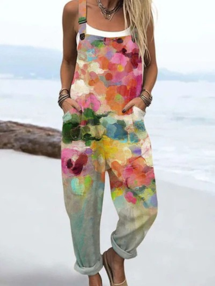 Women's  Vintage Flowers Art Print Casual  Wide Leg Jumpsuit