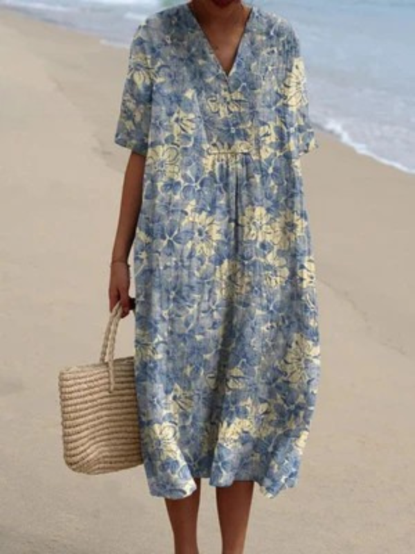 Women's Retro Floral Art Print Casual Flowy Dress