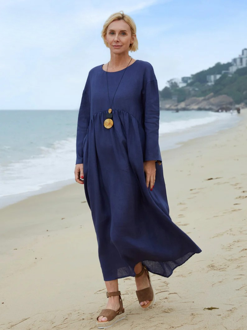 Nora - Linen Crew Neck Pocket Dress