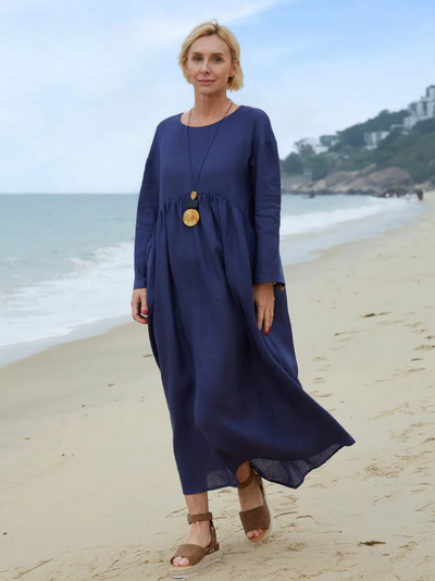 Nora - Linen Crew Neck Pocket Dress