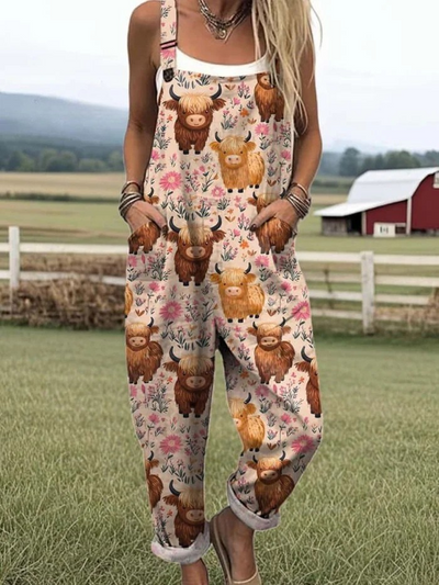 Women's Flying Bees Embroidery Pattern Casual Wide Leg Jumpsuit