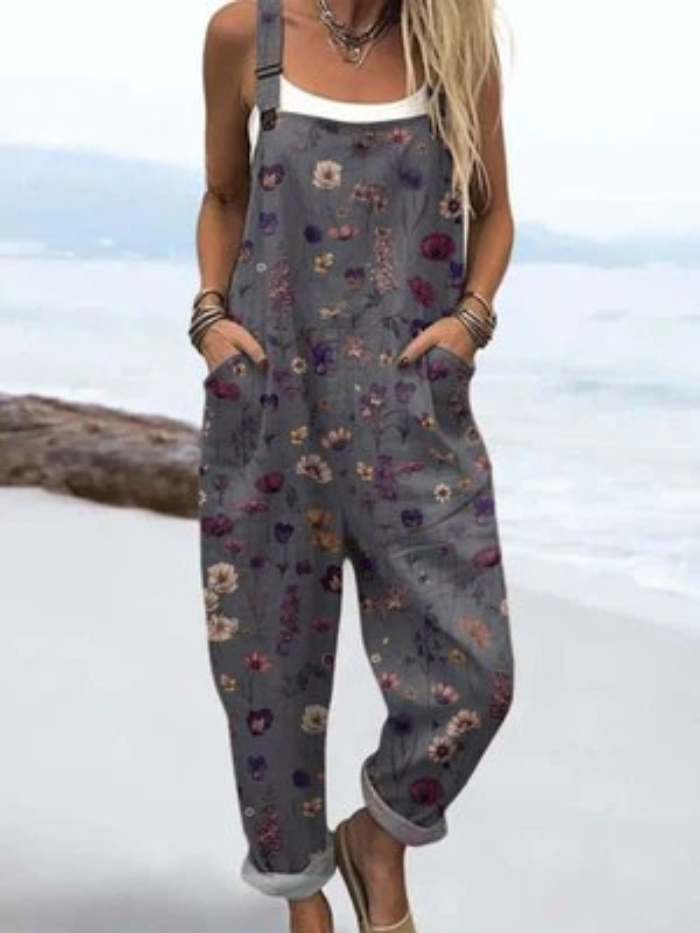 Women's  Vintage Flowers Art Print Casual  Wide Leg Jumpsuit