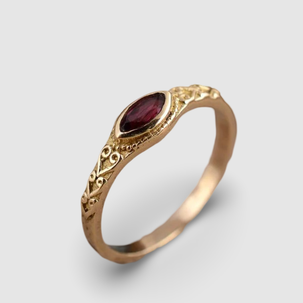 Vintage Gold Ring with Red Crystal~