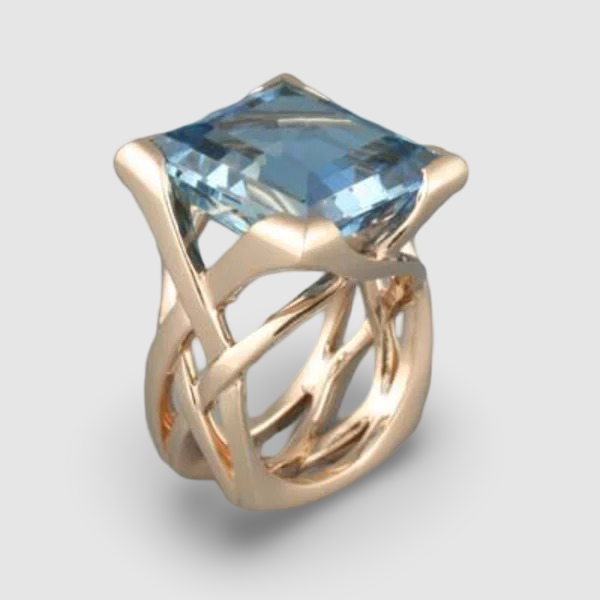 Vintage Rose Gold Ring with Blue Zirconia~