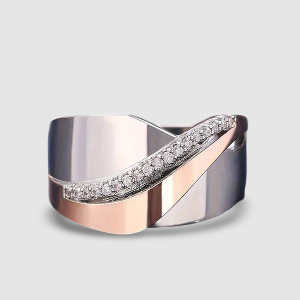 Vintage Rose Gold and Silver Ring with Zirconia~