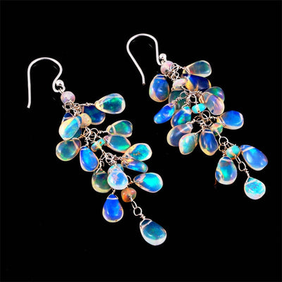 Aurora – Rainbow Moonstone Dangle Earrings